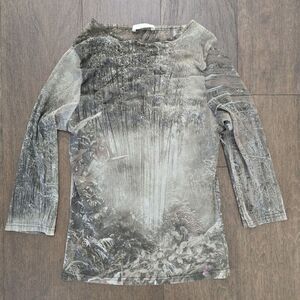 Promod Womens Shirt Top Summer Sheer Forest Lagenlook Camouflage Size S
